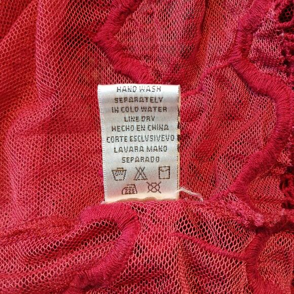 Sorrento Red Sheer Lace Top L blouse tunic swim cover boho lightweight summer - Picture 11 of 15
